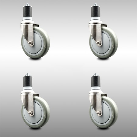 Service Caster 5 Inch 316SS Gray Polyurethane Swivel 1-7/8 Inch Expanding Stem Caster Set SCC SCC-SS316EX20S514-PPUB-178-4
